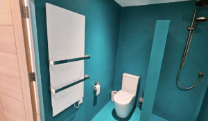 Select XLS handdoekverwarming wit geïnstalleerd in moderne badkamer