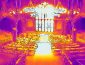 Thermal Imaging toont verwarmde zone na inschakelen Halo kerkverwarming