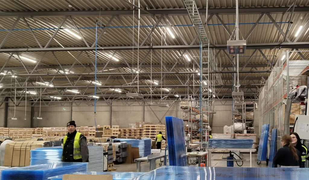 Power 4 herschel heater shown suspended from ceiling in warehouse